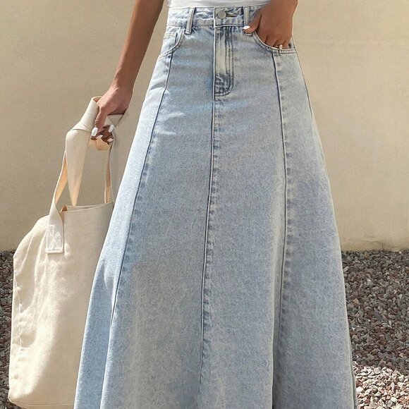 Light Wash Casual Women's Regular Waist Maxi skirt - Picture 1 of 6